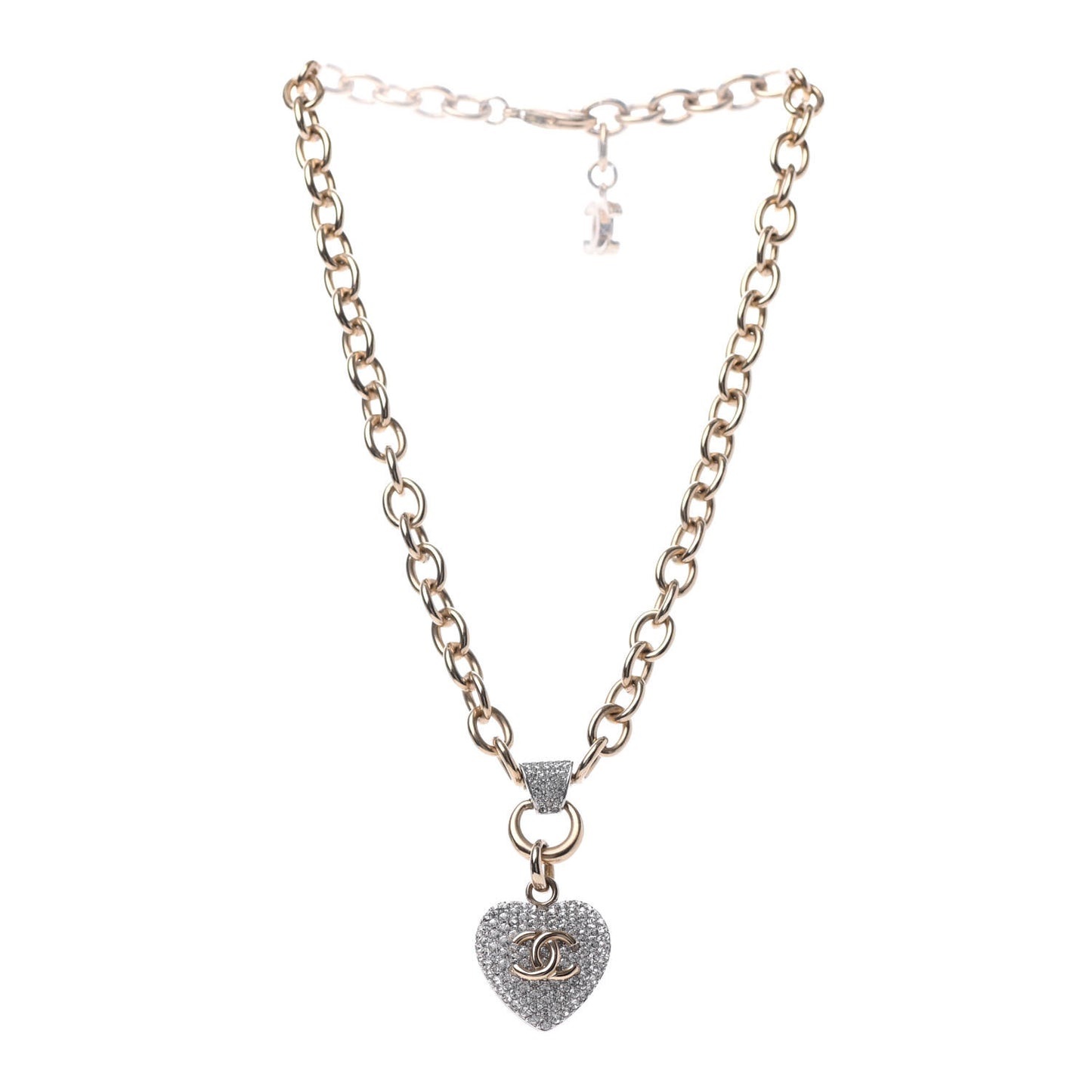 Crystal Heart CC Necklace Gold