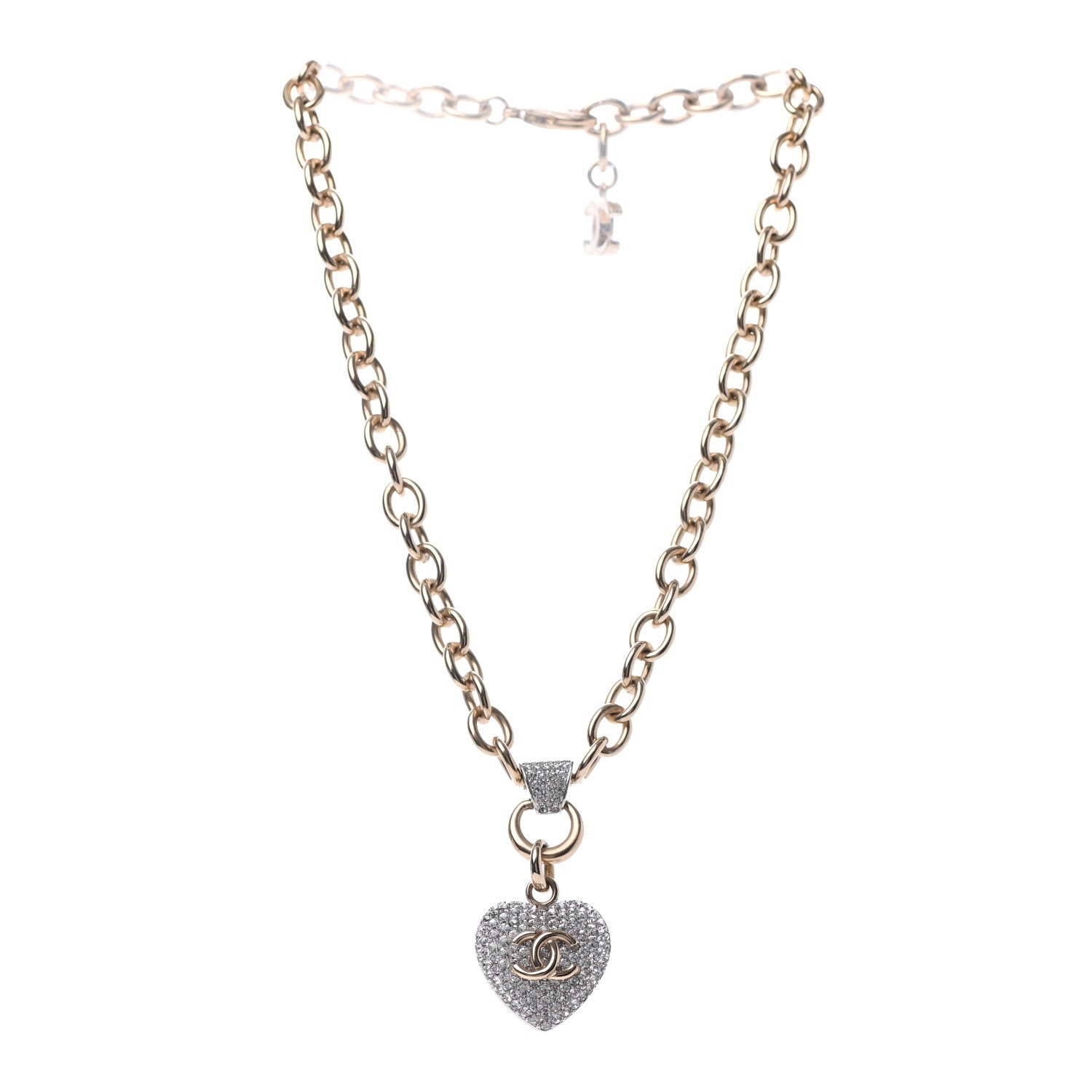 Chanel Crystal Heart CC Necklace Gold 2 of 3