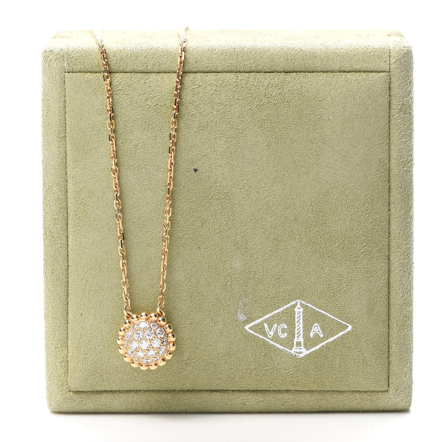 Van Cleef & Arpels 18K Yellow Gold Diamond Perlee Pendant Necklace 7 of 7