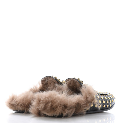 Gucci Calfskin Lambswool Studded Womens Princetown Slippers 36 Black 4 of 8