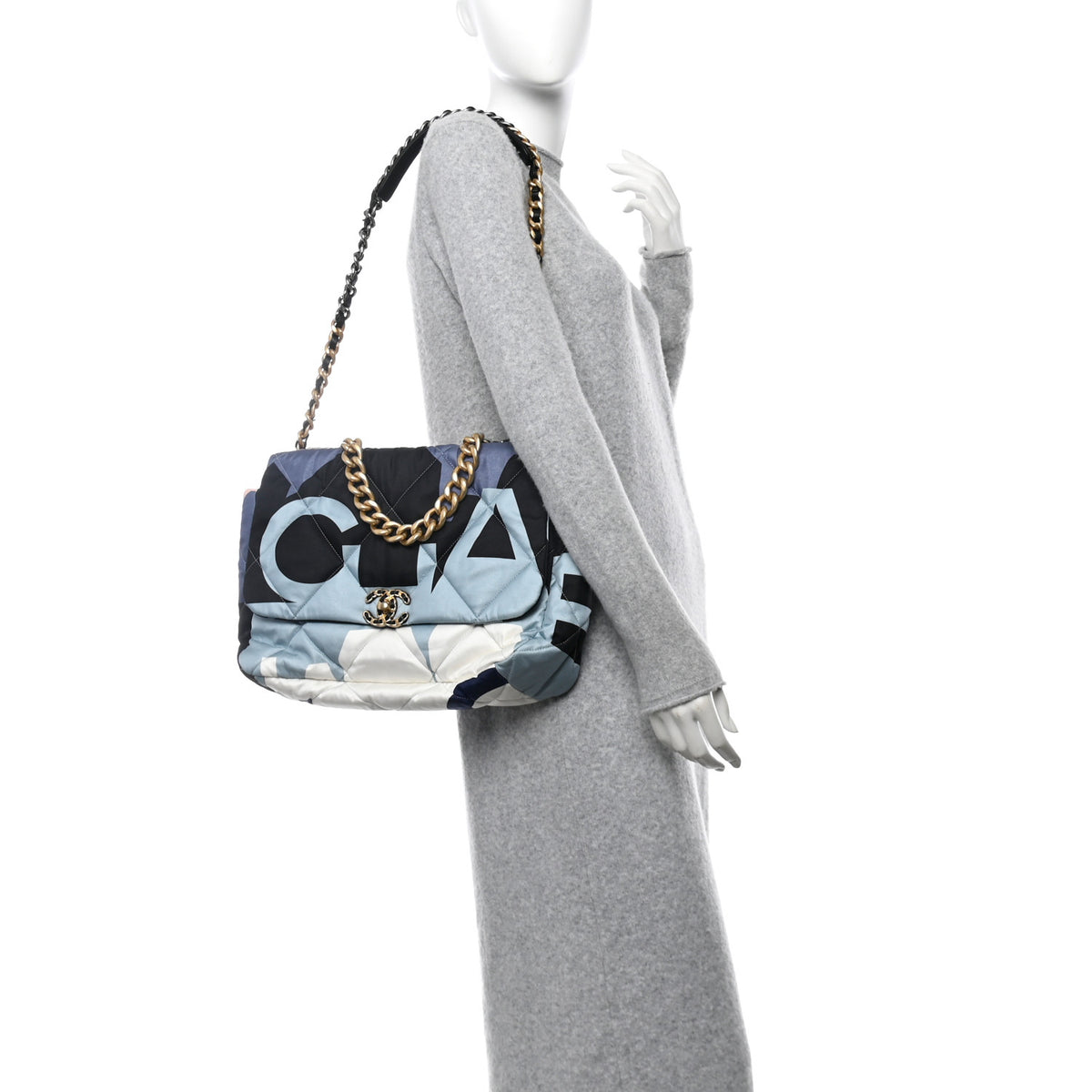 Silk Maxi Scarf Chanel 19 Flap Black Blue White