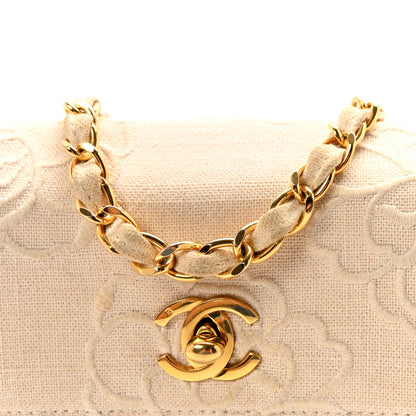 Chanel Canvas Camellia Embroidered Mini Square Flap  Ivory 8 of 10
