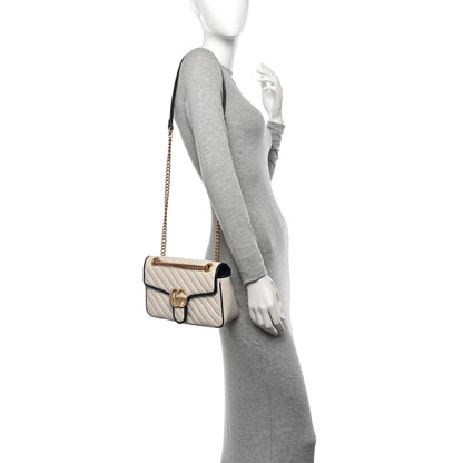 Gucci Vintage Effect Calfskin Matelasse Diagonal Small Torchon GG Marmont Shoulder Bag Mystic White Blue Agata 2 of 10