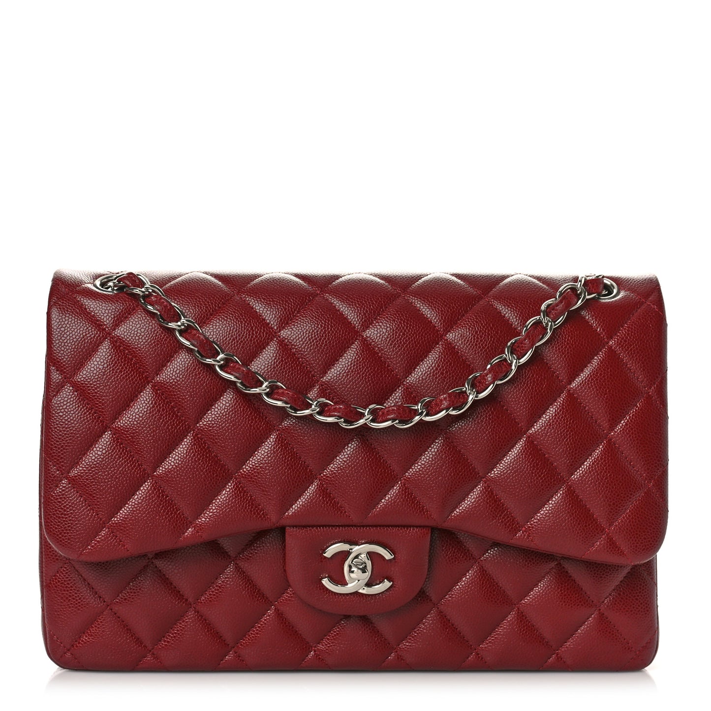 Caviar Quilted Jumbo Double Flap Burgundy