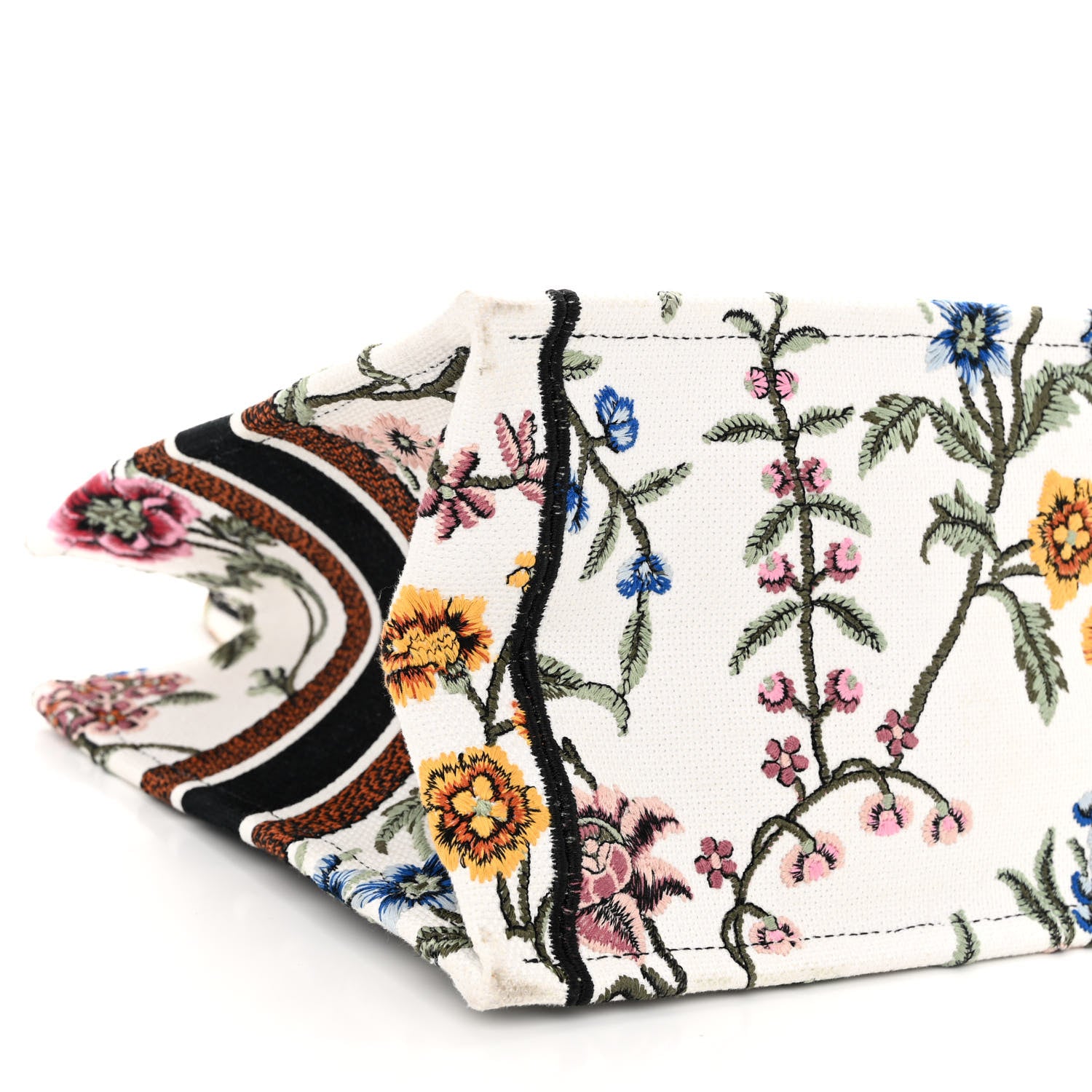 Christian Dior Raffia Embroidered Petites Fleurs Medium Book Tote White Multicolor 8 of 9