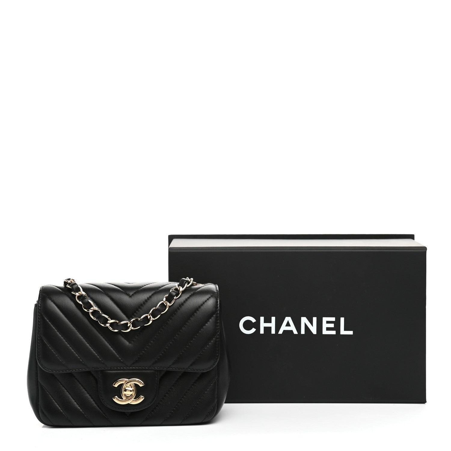 Chanel Lambskin Chevron Quilted Mini Square Flap Black 11 of 11