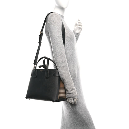 Burberry Grainy Calfskin House Check Medium Banner Tote Black 2 of 9