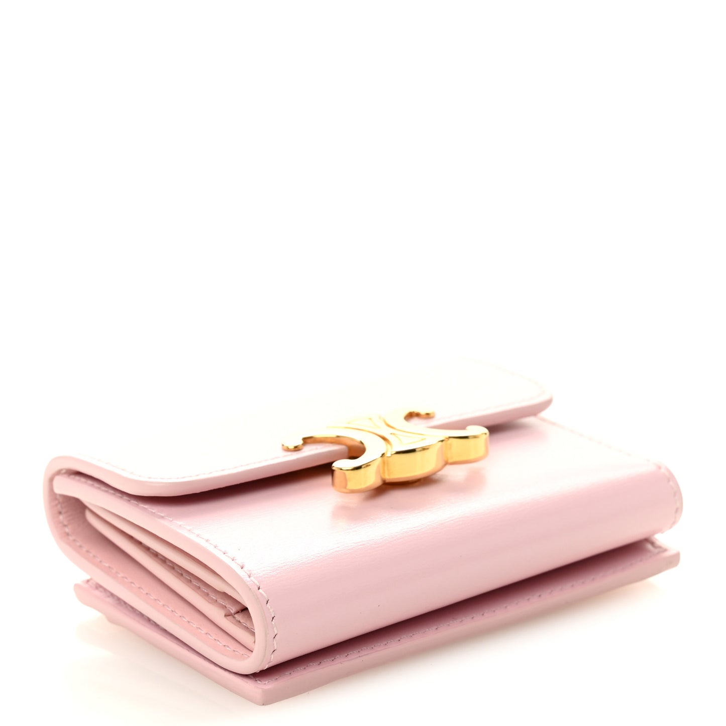 Shiny Calfskin Compact Triomphe Wallet With Coin Purse Pink