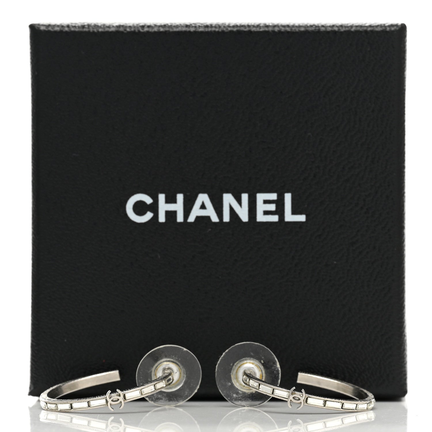 Chanel Baguette Crystal CC Hoop Earrings Silver 5 of 5