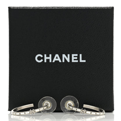 Chanel Baguette Crystal CC Hoop Earrings Silver 5 of 5