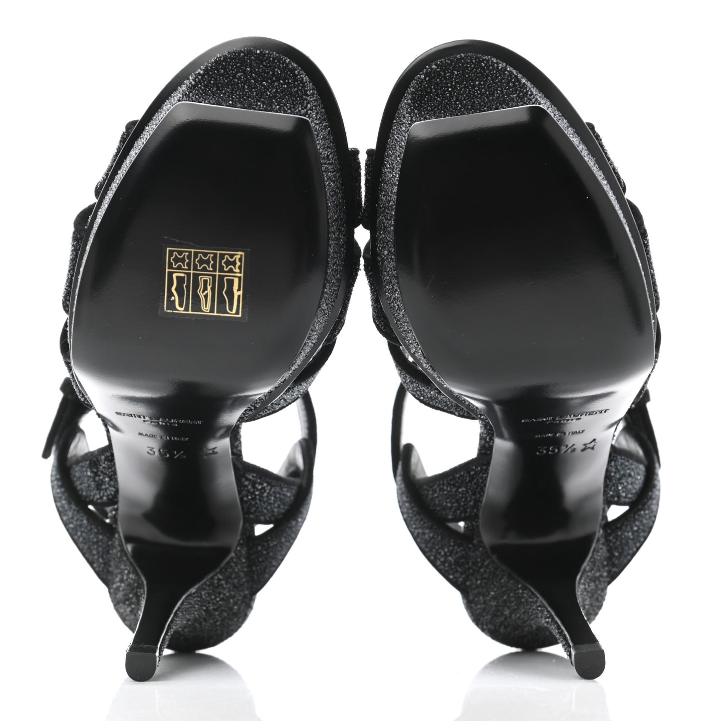 Glitter Effect Calfskin Tribute 75 Platform Sandals 35.5 Black