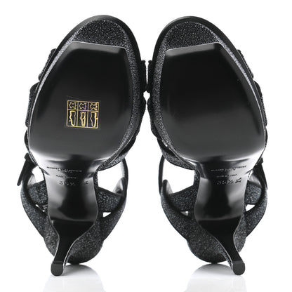 Saint Laurent Glitter Effect Calfskin Tribute 75 Platform Sandals 35.5 Black 5 of 9
