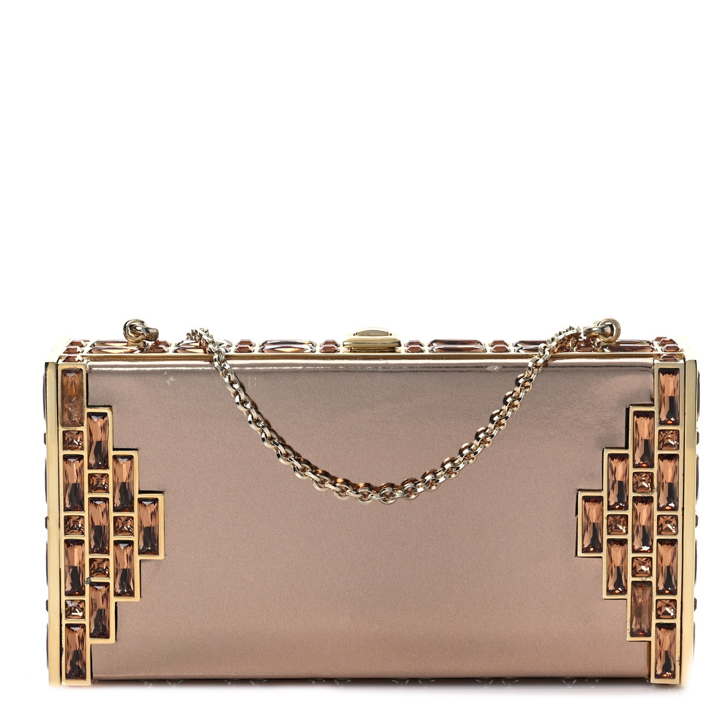 Metallic Calfskin Box Clutch With Chain Gold