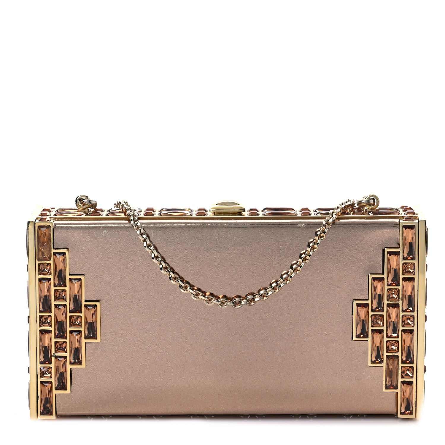 Judith Leiber Metallic Calfskin Box Clutch With Chain Gold 1 of 7