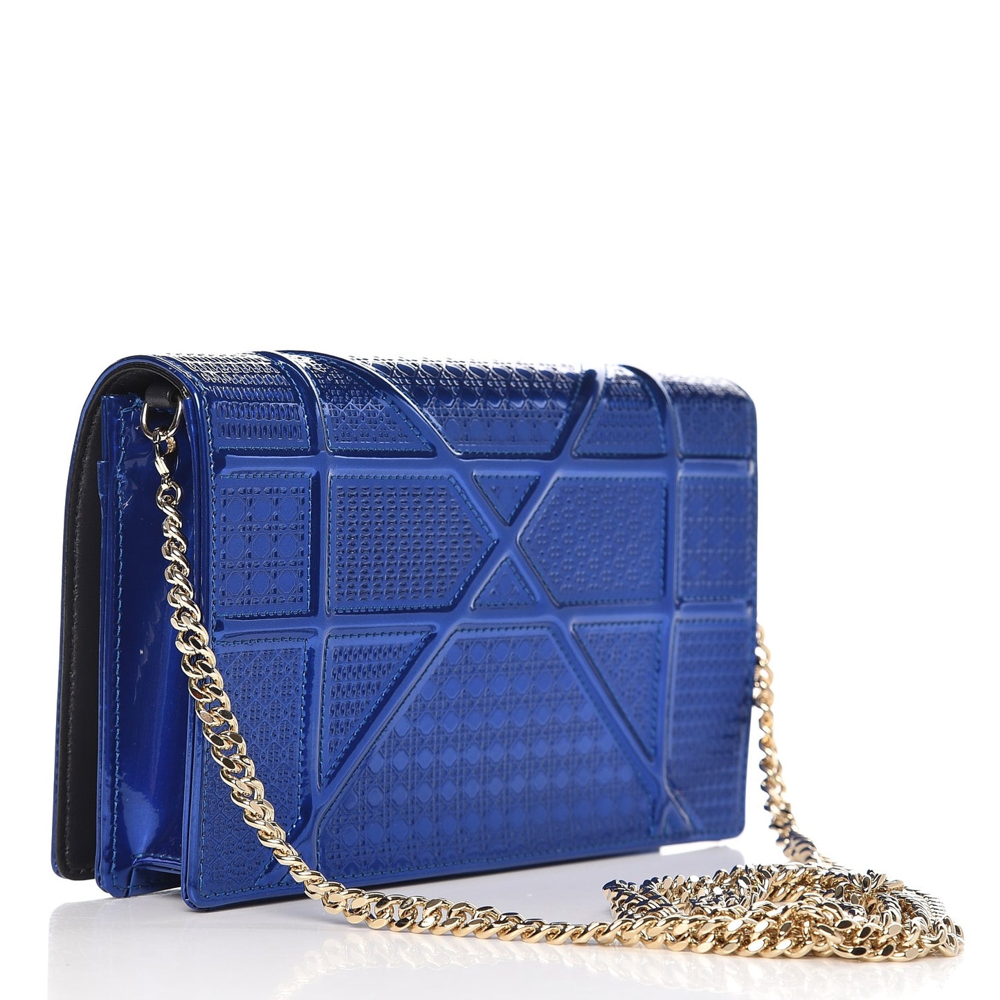Metallic Patent Micro-Cannage Diorama Wallet on Chain Pouch Mirror Blue