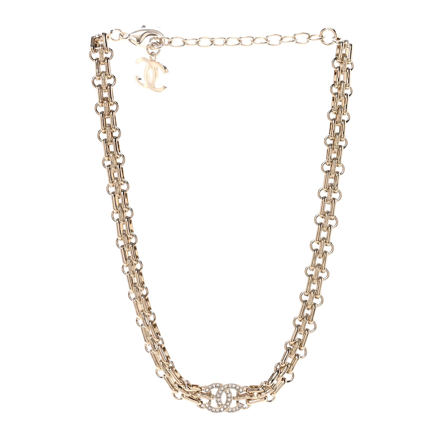 Chanel Metal Crystal CC Choker Necklace Gold 3 of 7