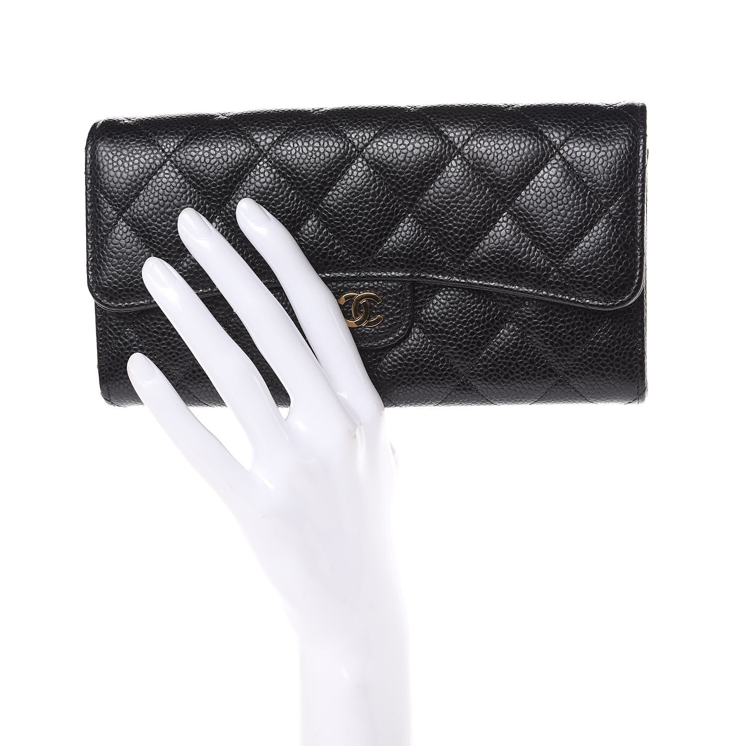 Chanel Caviar Quilted Large Gusset Flap Wallet Black 2 of 11
