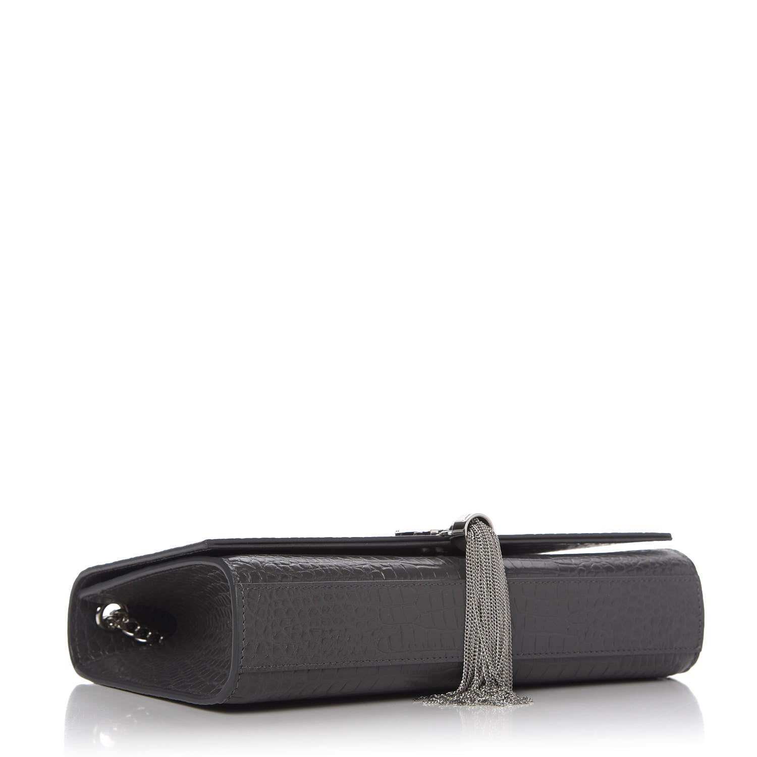 Saint Laurent Calfskin Crocodile Embossed Medium Classic Monogram Kate Tassel Satchel Fog 4 of 9