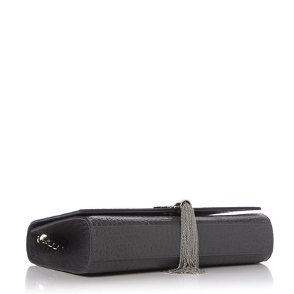 Saint Laurent Calfskin Crocodile Embossed Medium Classic Monogram Kate Tassel Satchel Fog 4 of 9