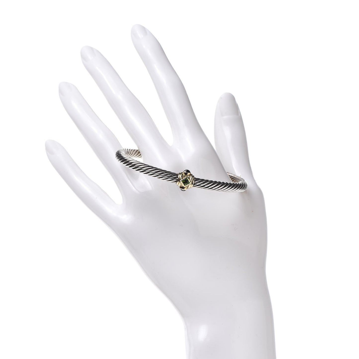 Sterling Silver 14K Yellow Gold Chrome Diopside Blue Topaz 5mm Cable Renaissance Station Bracelet