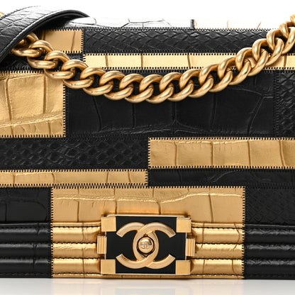 Chanel Crocodile Python Calfskin Embossed Medium Boy Flap Black Gold 8 of 17