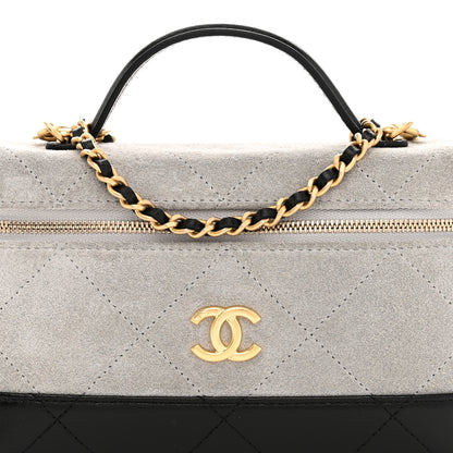 Chanel Suede Calfskin Shiny Lambskin Quilted Top Handle Slim Vanity Case With Chain Grey Black 8 of 12