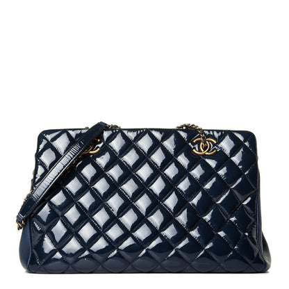 Chanel Patent Goatskin Quilted Small CC Eyelet Tote Blue 1 of 9