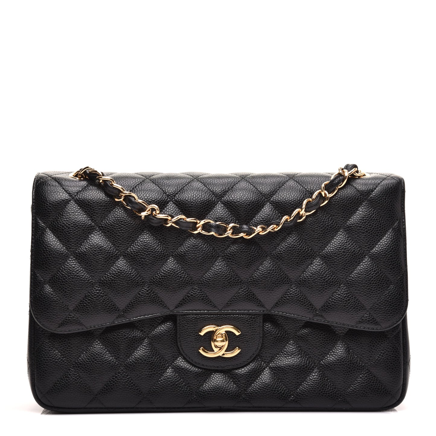 Caviar Quilted Jumbo Double Flap Black