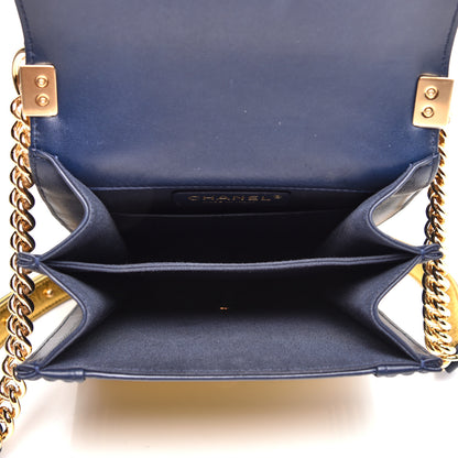 Chanel Metallic Lambskin Striped North South Boy Flap Navy Gold 5 of 11