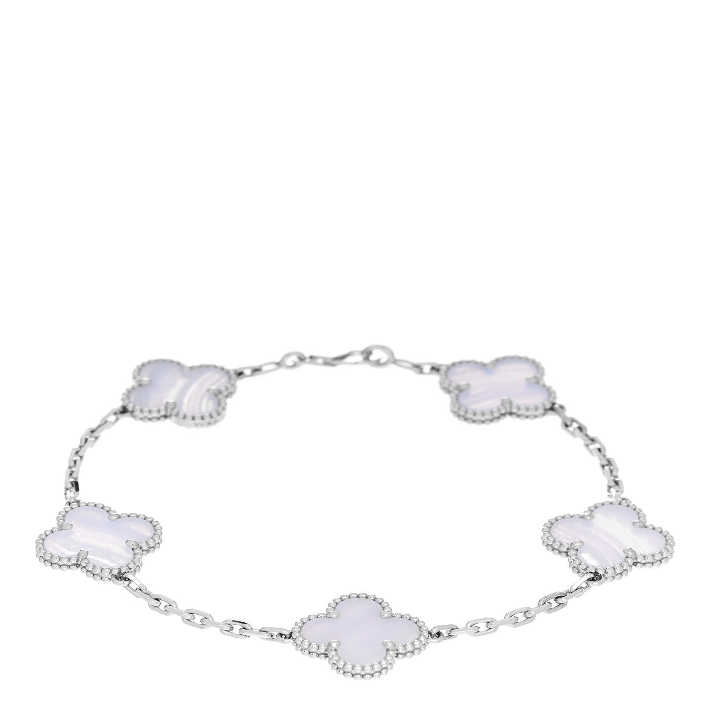 18K White Gold Chalcedony 5 Motifs Vintage Alhambra Bracelet