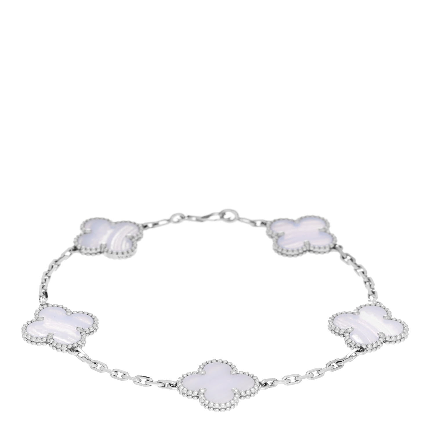 Van Cleef & Arpels 18K White Gold Chalcedony 5 Motifs Vintage Alhambra Bracelet 1 of 4