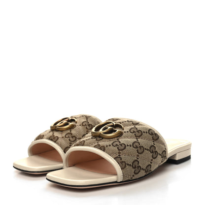 Gucci Monogram Matelasse Diagonal GG Marmont Flat Slide Sandals 35.5 Beige Ebony Mystic White 3 of 9