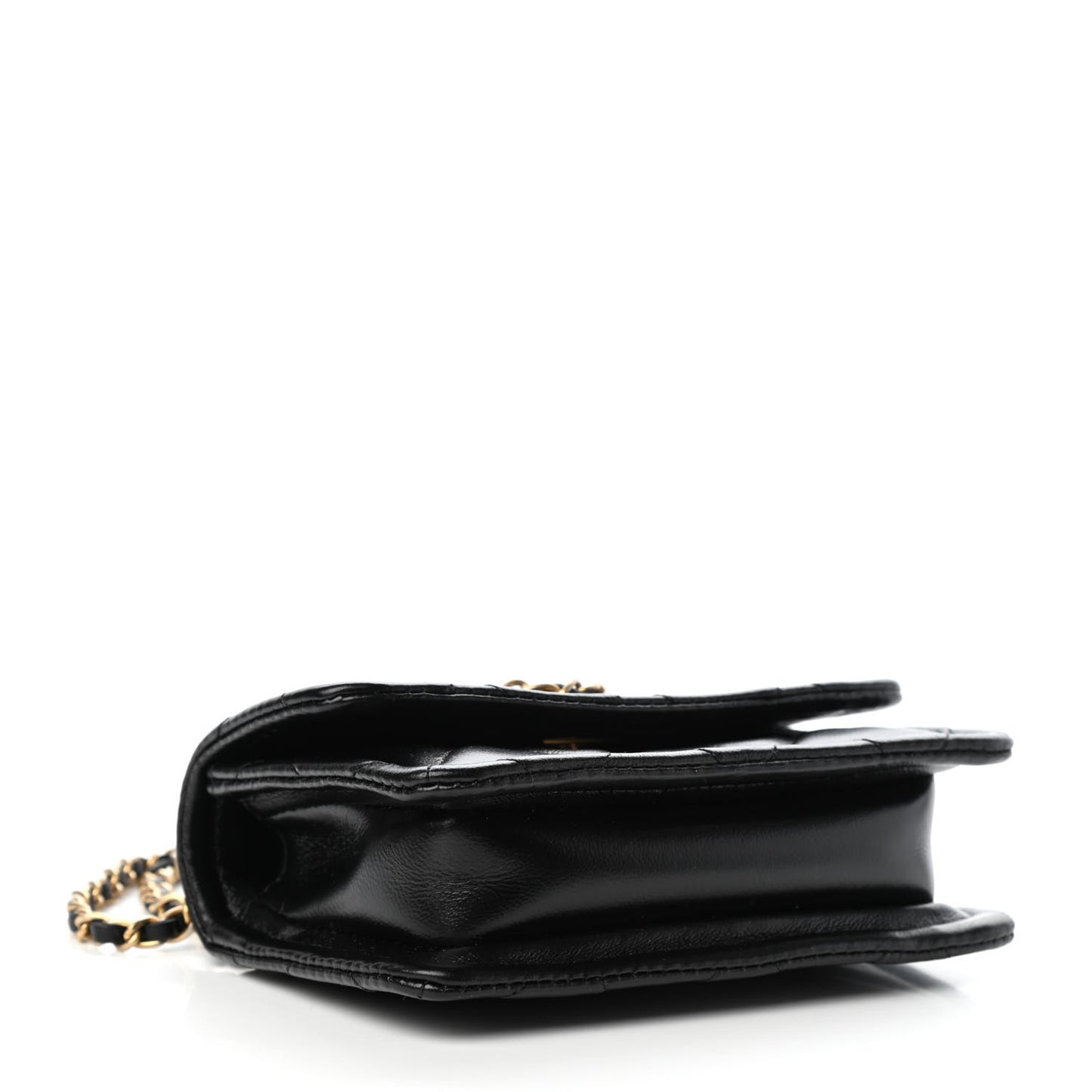 Shiny Lambskin Quilted Extra Mini Flap Black