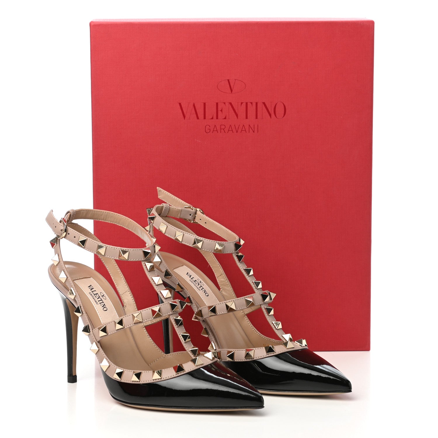 Valentino Garavani Patent Nappa Rockstud Ankle Strap 100mm Pumps 35 Black Poudre 9 of 9