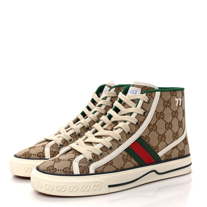 Gucci GG Monogram Web Womens 1977 Tennis High Top Sneakers 37.5 Beige Ebony Mystic White 3 of 7