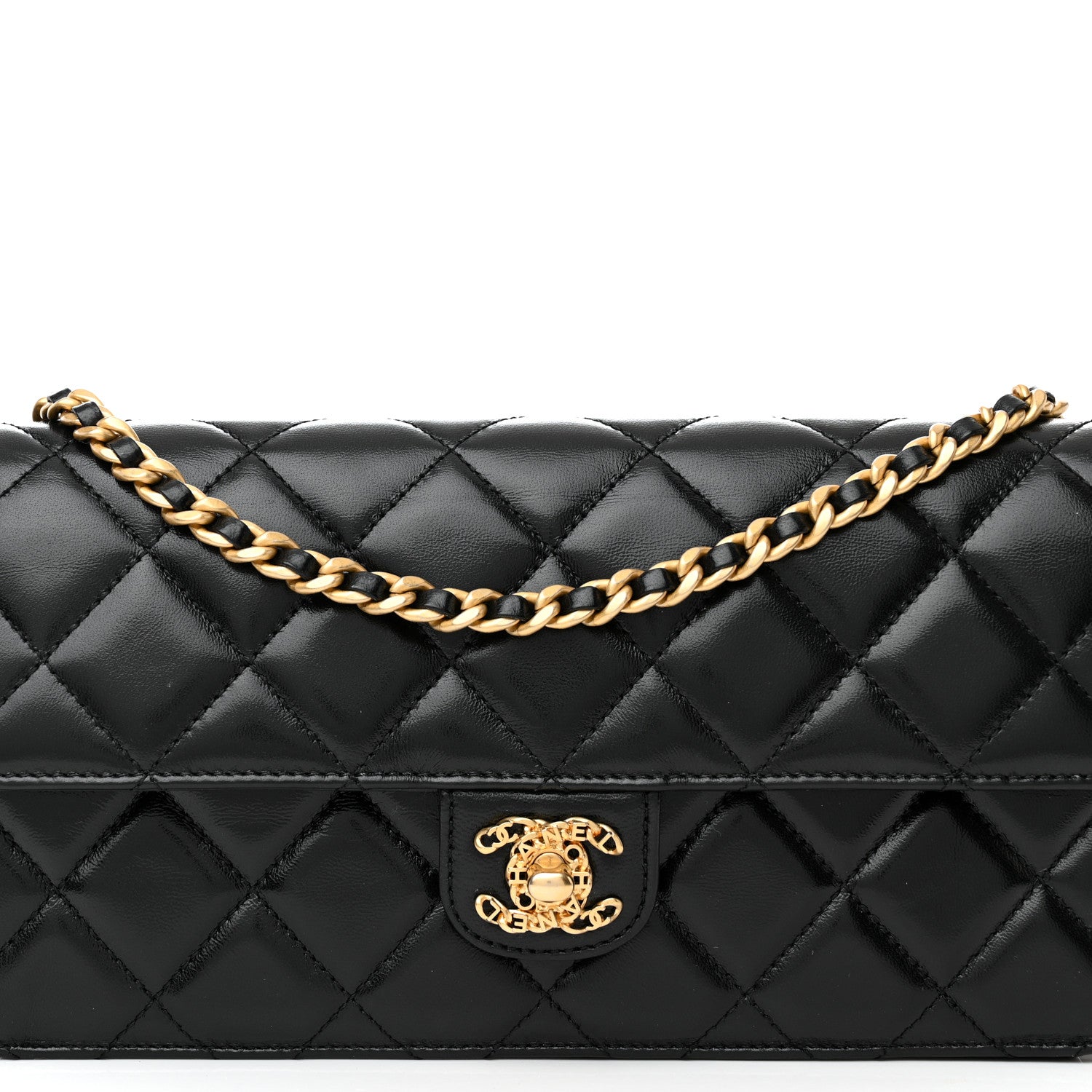 Chanel Shiny Lambskin Quilted Flap Clutch Bag Black 7 of 10
