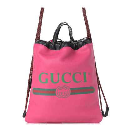 Gucci Grained Calfskin Logo Drawstring Backpack Box Pink Green Black 1 of 12