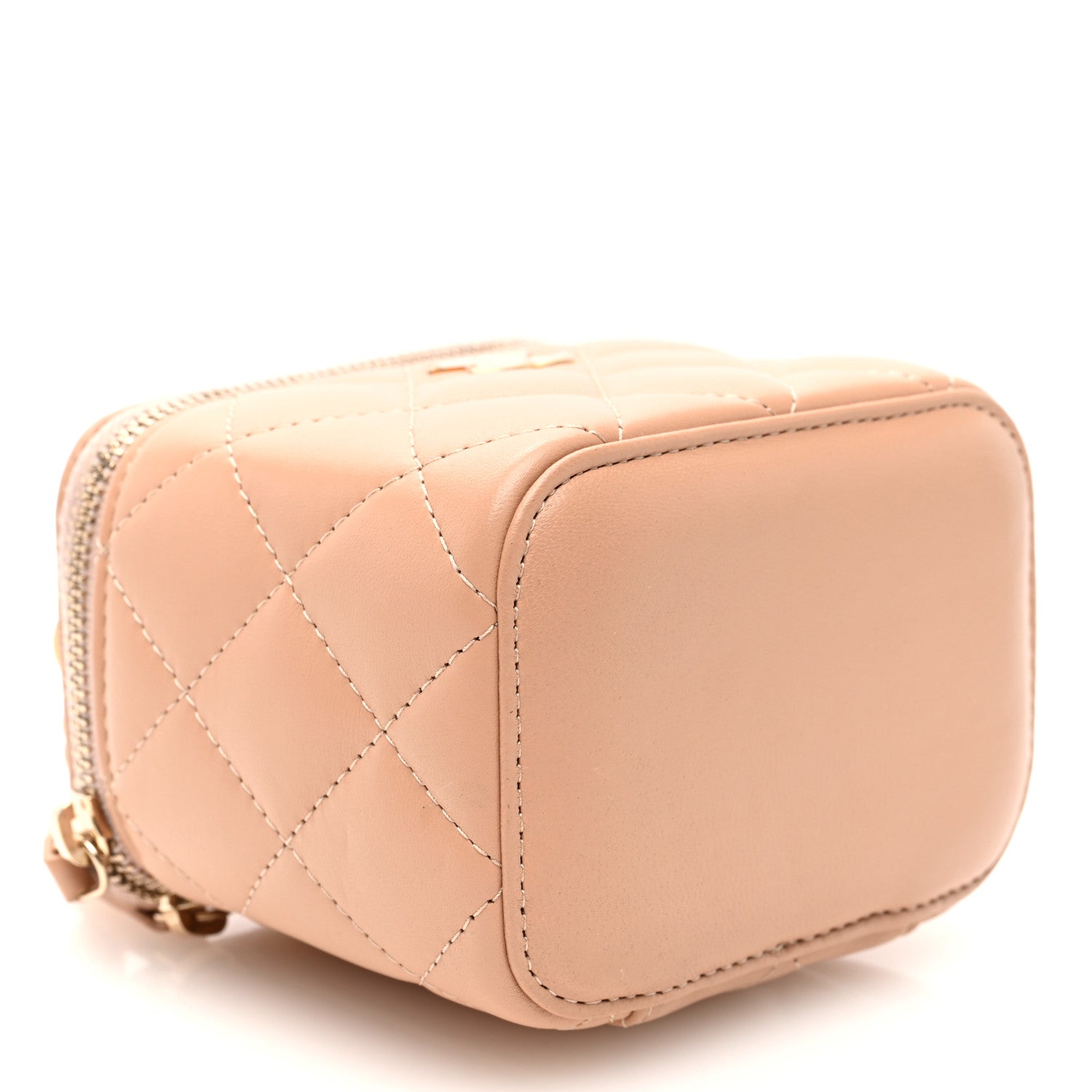 Chanel Lambskin Quilted Top Handle Mini Vanity Case With Chain Beige 4 of 10