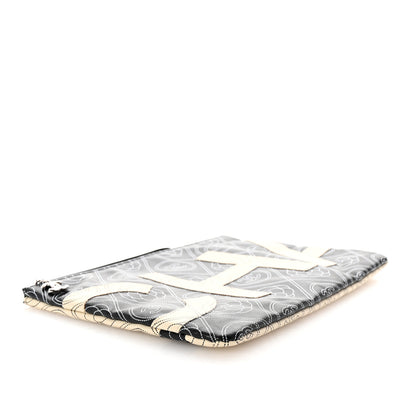 Chanel Coated Canvas Calfskin Camellia Printed Pouch Black Beige 4 of 8