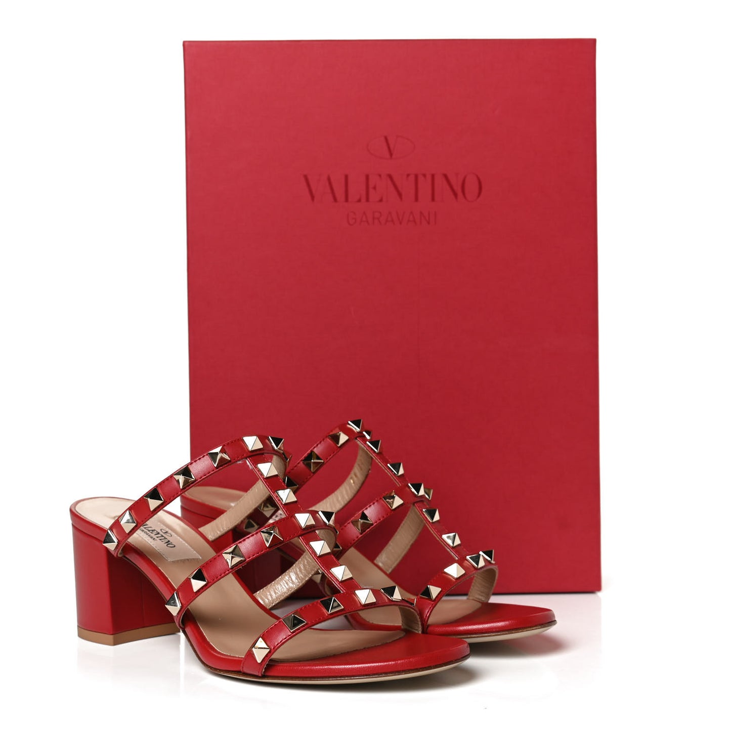 Calfskin Rockstud 60mm Caged Slide Sandals 36 Rosso Valentino