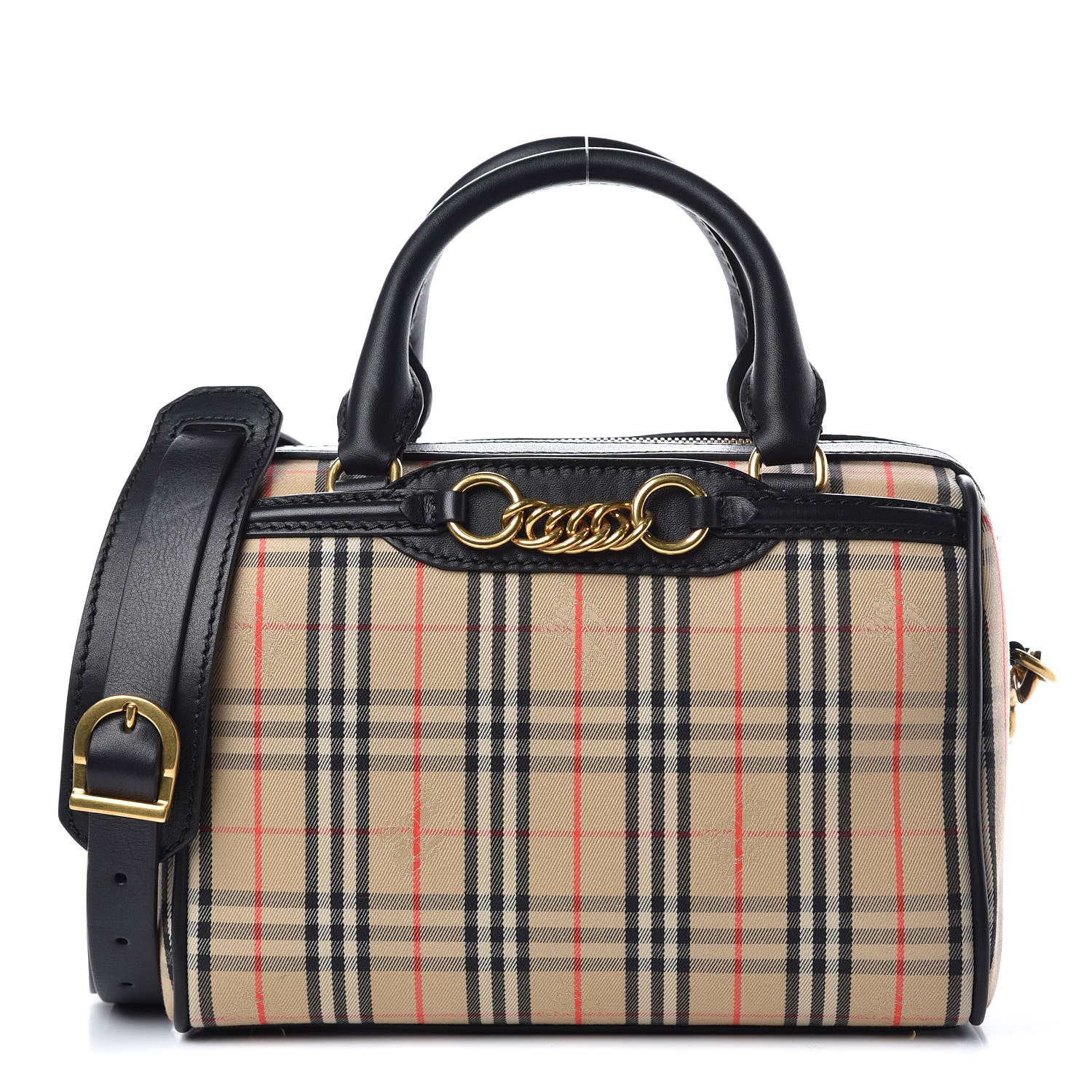 Burberry Smooth Calfskin 1983 Knight Check Link Bowling Bag Black 1 of 8