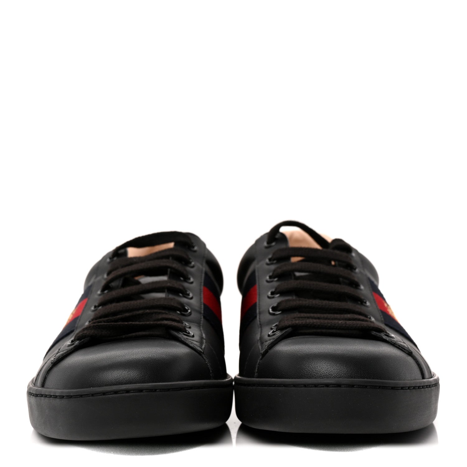 Gucci Miro Soft Calfskin Laminated Ayers Web Bee Embroidered Mens Ace Sneakers 7.5 Black Red Flame Night 3 of 9