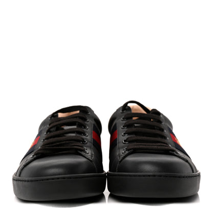 Gucci Miro Soft Calfskin Laminated Ayers Web Bee Embroidered Mens Ace Sneakers 7.5 Black Red Flame Night 3 of 9