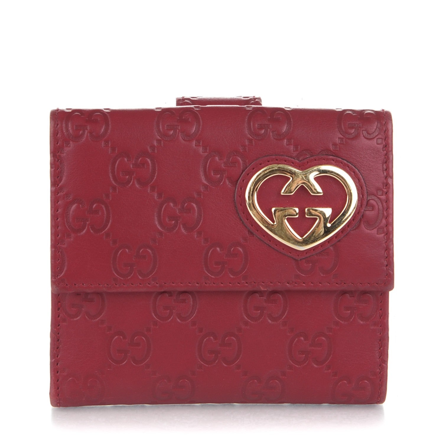 Gucci Guccissima Lovely Heart French Flap Wallet Red 1 of 7