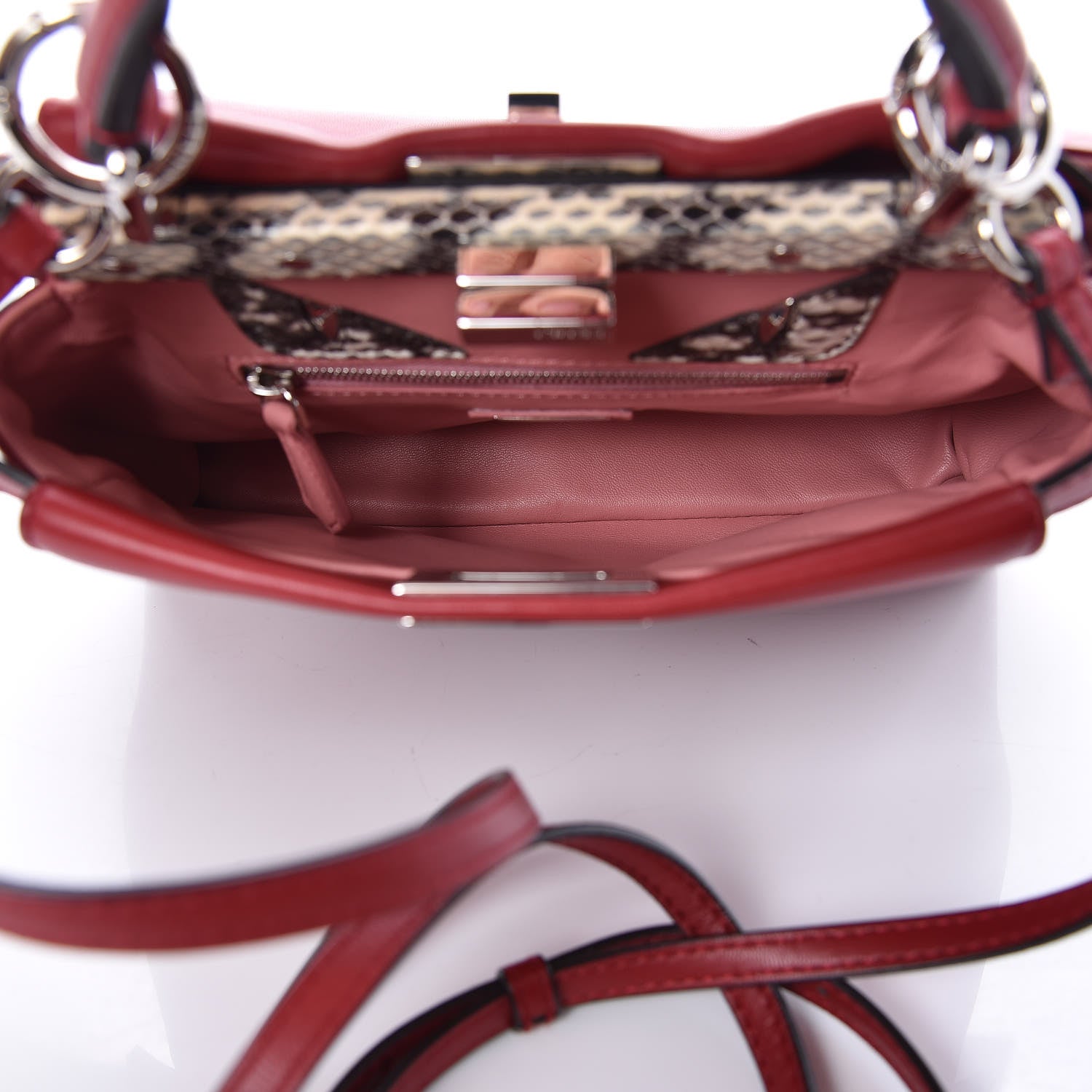 Fendi Nappa Elaphe Monster Eyes Mini Peekaboo Iconic Satchel Ruby Bois de Rose Natural 6 of 11