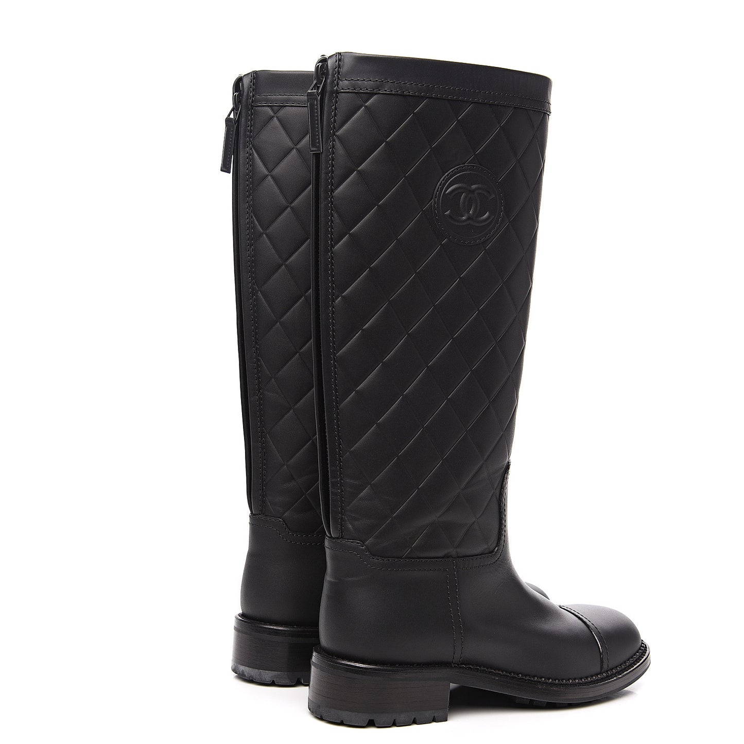 Calfskin Quilted Riding Boots 36.5 Black