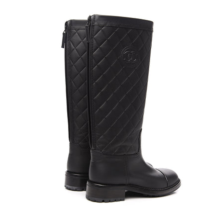 Chanel Calfskin Quilted Riding Boots 36.5 Black 4 of 9