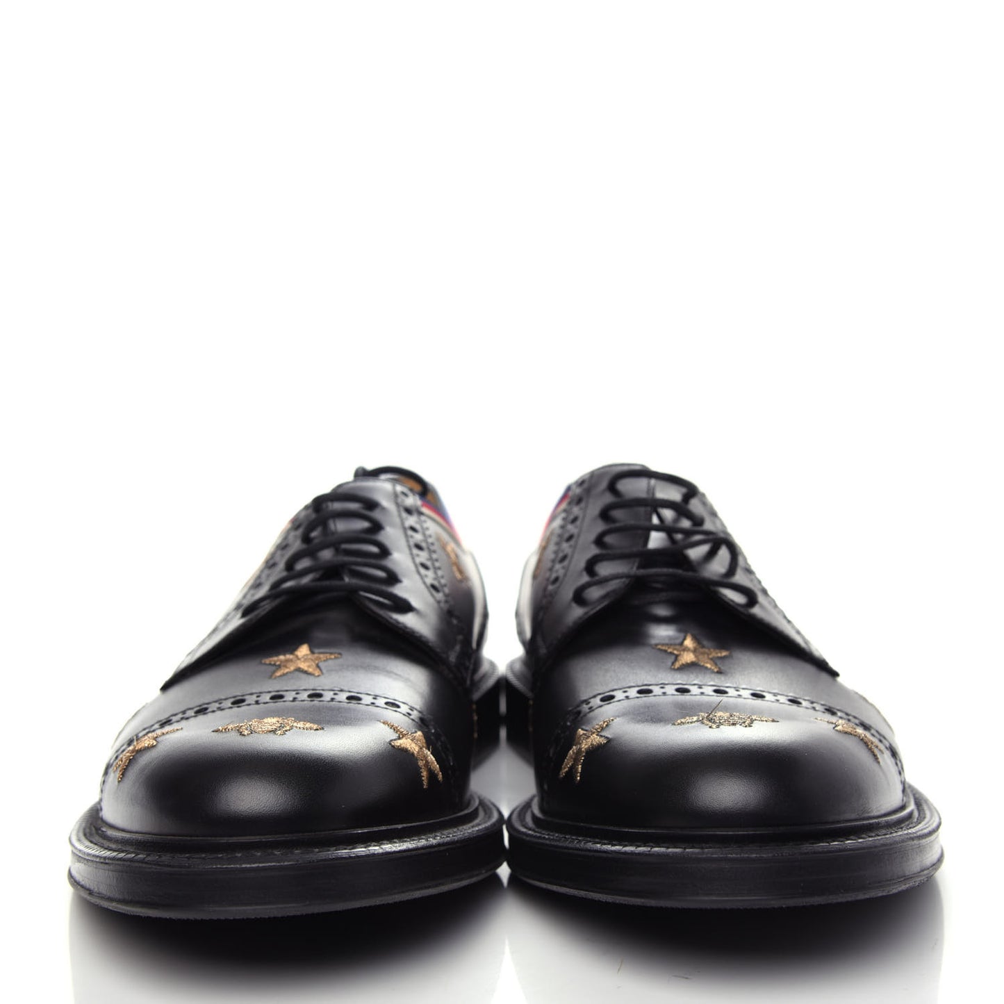 Calfskin Sylvie Web Bee Star Embroidered Mens Captoe Derby Loafers 9 Black