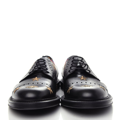 Gucci Calfskin Sylvie Web Bee Star Embroidered Mens Captoe Derby Loafers 9 Black 2 of 11
