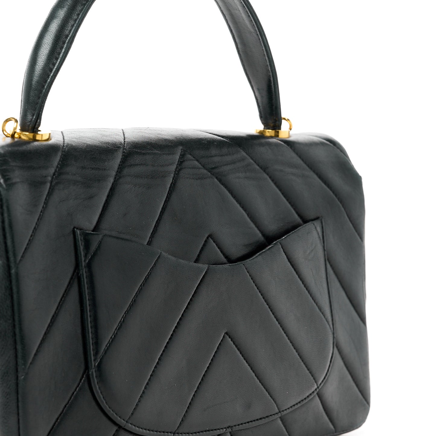 Lambskin Chevron Quilted Mini Kelly Flap Black